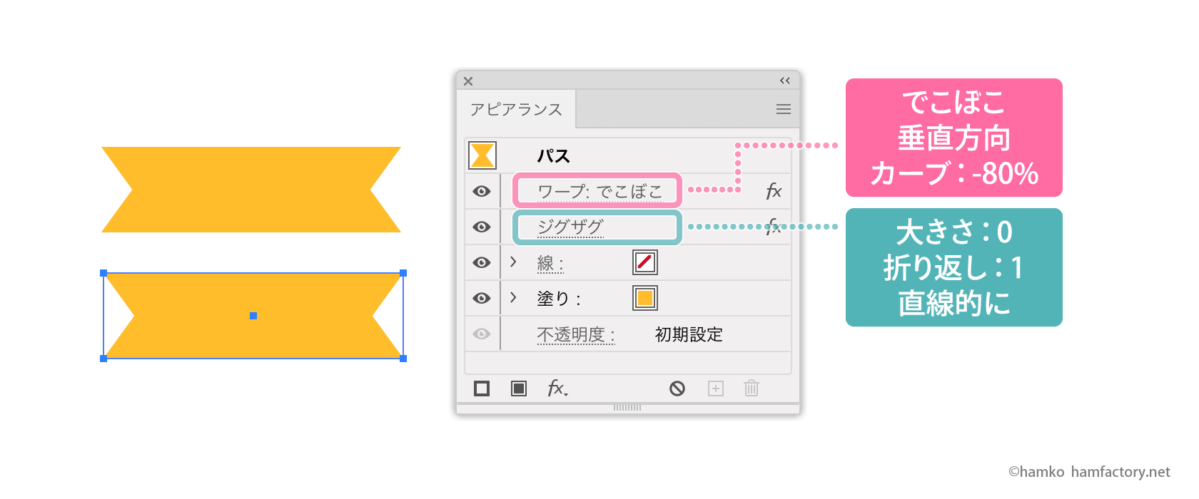 Illustrator 効果でつくろう ぎざぎざ切れ目のテープ Hamfactory